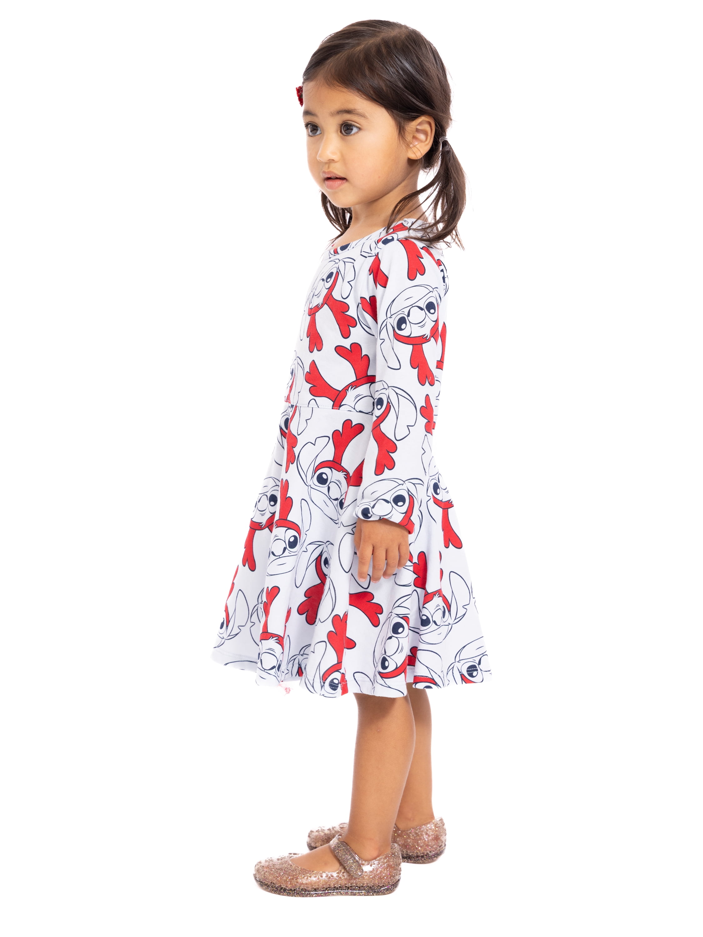 Stitch Toddler Girls Allover Print Dress with Long Sleeves, Sizes 12M-5T