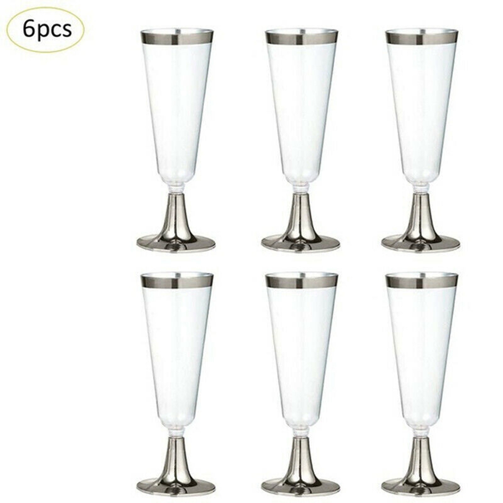 Plastic Champagne Flutes Disposable with a Gold Rim 6PCS 5 Oz