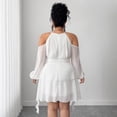 thumbnail image 6 of AURA Plus Size Off Shoulder Sweetheart Midi Dress Chiffon Ribbon Lantern Sleeve A Line Ruffle Party Wedding Guest Dress, 6 of 7