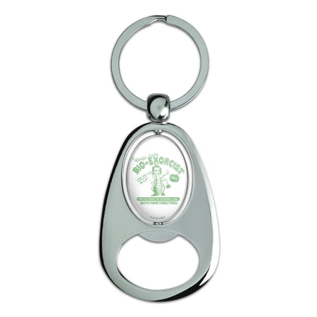 Beetlejuice Bio Exorcist Keychain Chrome Metal Spinning Oval Bottle Opener