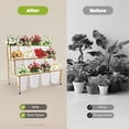 thumbnail image 7 of (12 White Square Buckets and Gold Frame, 3 Tier) Flower Display Stand, Flower Bar Cart Plant Stand with Wheels, Heavy Duty Rolling Plant Display Shelf, Flower Stand for Florist, Patio, and Garden, 7 of 7