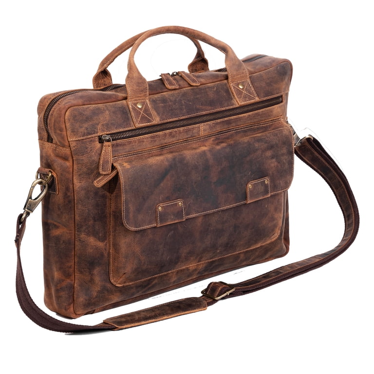 18 Inch Handmade Leather Messenger Bag For Men - Vintage Brown Satchel, Fits Laptop, Briefcase Style