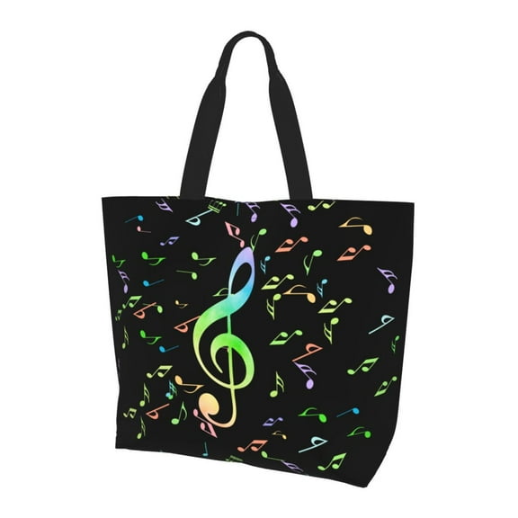 Kuqiui Music Notes Print Tote Bag,Zipper Tote Bag for Women,Tote Bag Inner Pocket Pattern Lightweight Daily Bag Book Bag