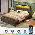thumbnail image 4 of Greenstell Twin Bed Frame with Storage Drawers, Upholstered Bed with LED Light and Linen Fabric Storage Headboard, Dark Gray, 4 of 7