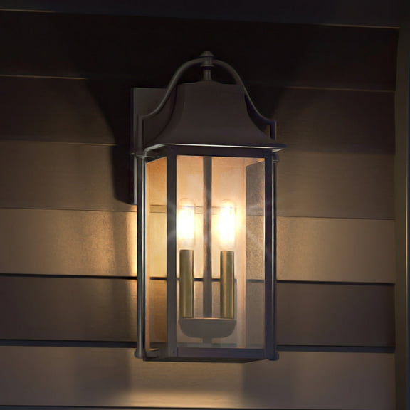 Luxury Vintage Outdoor Wall Sconce, 18.50''H x 9.00''W, with Tutor Style Elements, Traditional Design, Estate Bronze Finish and Clear Glass, UQL1672