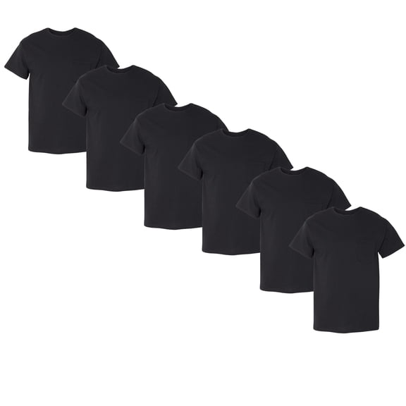 Gildan Heavy Cotton Pocket T-Shirt, Short Sleeve Tee, Casual Cotton Tee, Black, Pack of 6, S