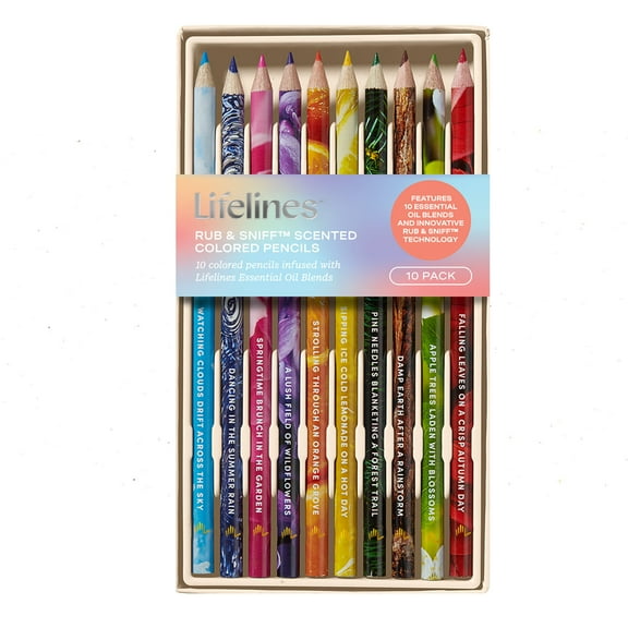 Lifelines Scented Colored Pencils, 10-Pack (Classic Palette), Rub & Sniff Color Pencil Set Infused with Essential Oil Blends