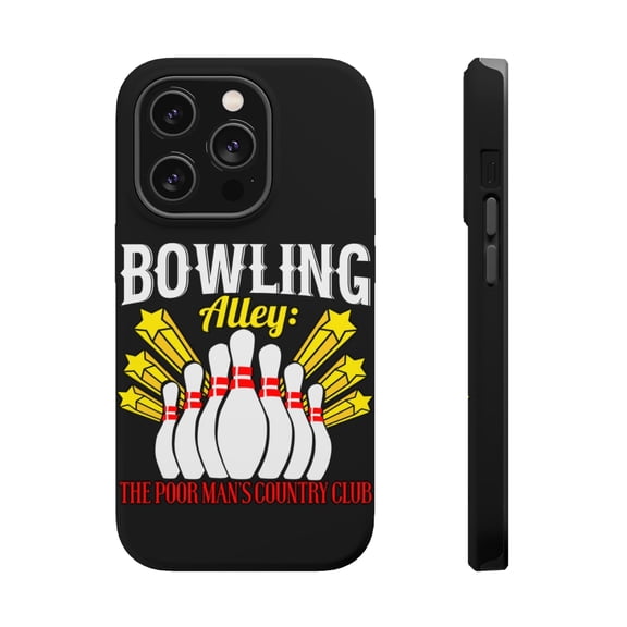 DistinctInk Tough Case for Apple iPhone 15 PRO (6.1" Screen), Compatible with MagSafe Charging - Bowling Alley The Poor Man's Country Club