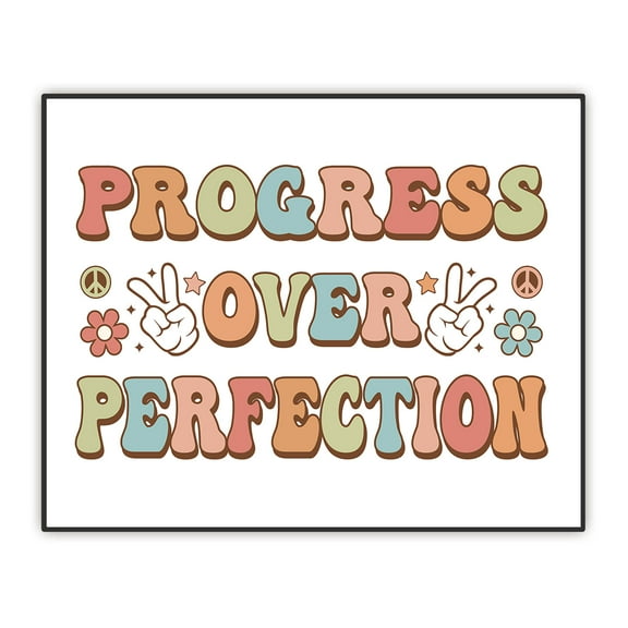 Progress Over Perfection Print - Motivational Retro Art - Classroom Decor - Kid's Room Wall Decor - Inspirational Quote Poster Office Decor UNFRAMED Print (8"x10")