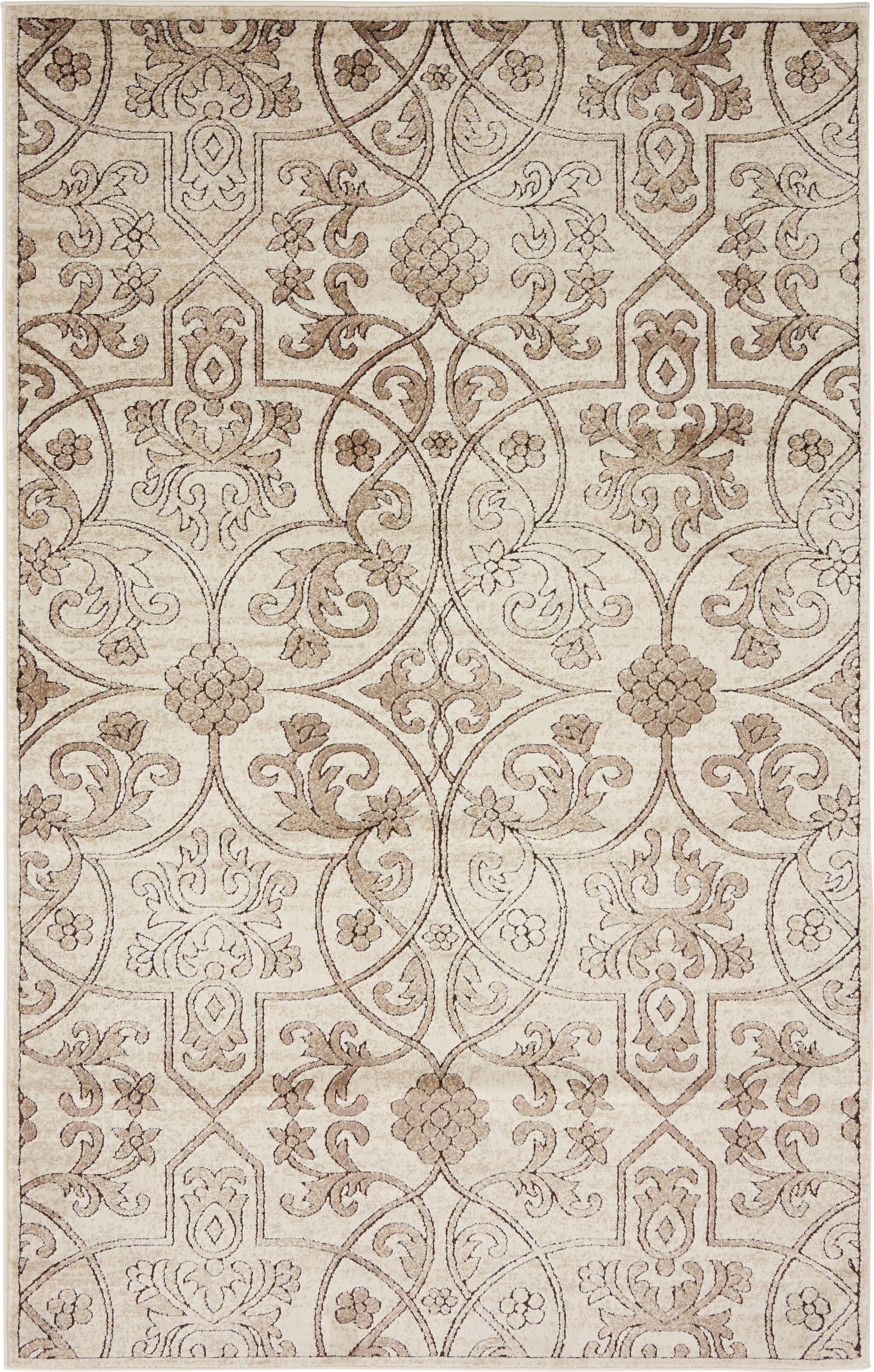 2' x 3' Unique Loom Rushmore Collection Traditional White Tone-on-Tone Snow White Area Rug