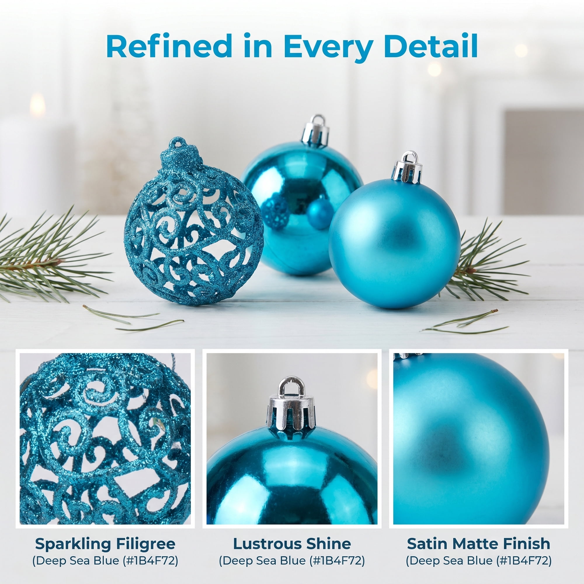 Unique Bargains 6 Pack Electroplated Sphere Orbs Christmas Tree Ornaments Light Blue 2.4"