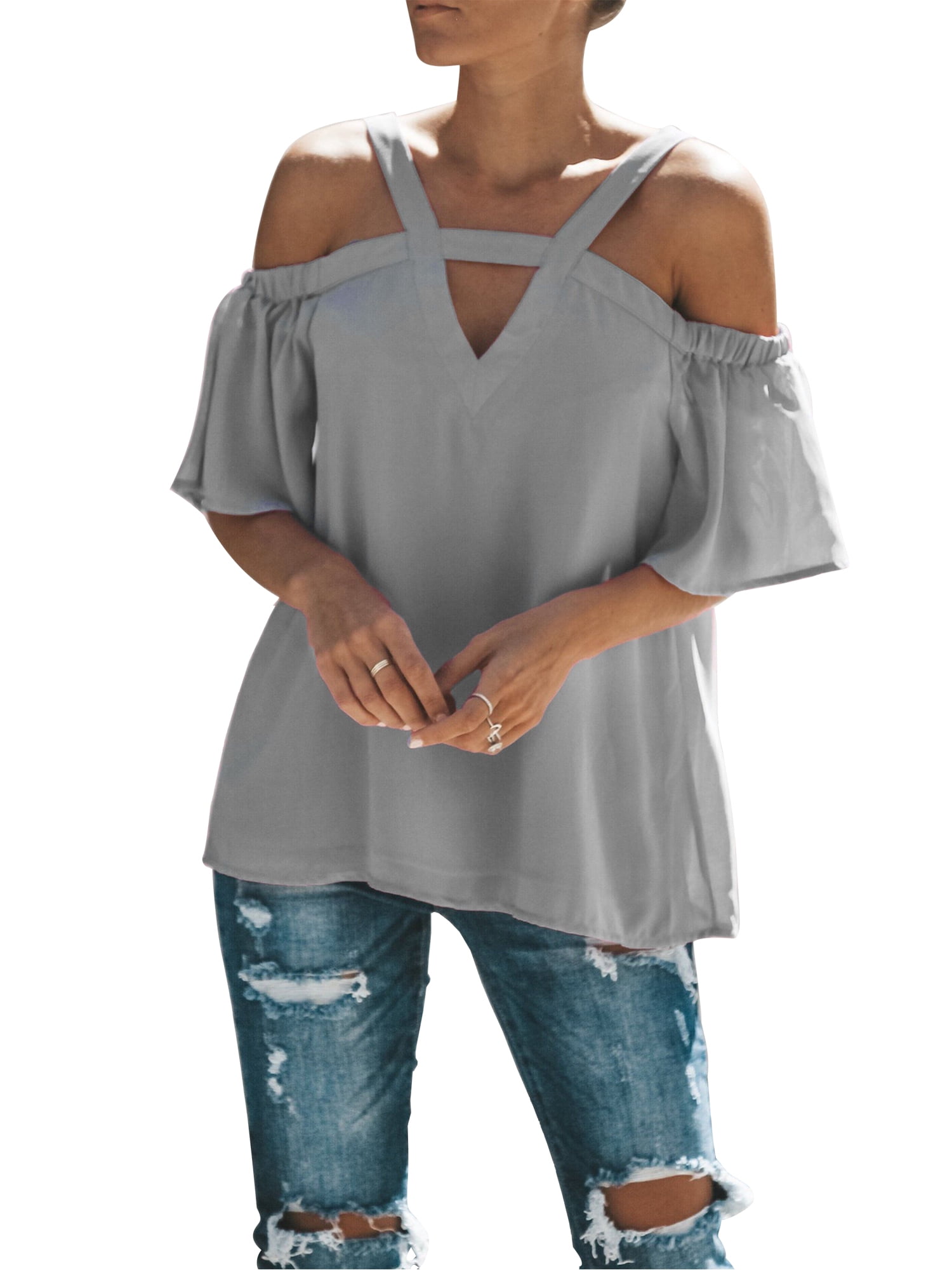 Sexy Dance - Casual Tops for Women Loose Bell Sleeve T-Shirt Cold ...