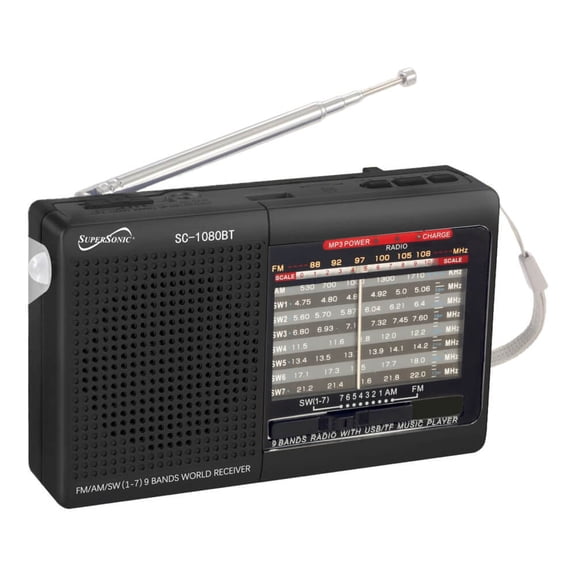 Supersonic 9 Band Wireless Bluetooth Radio in Black