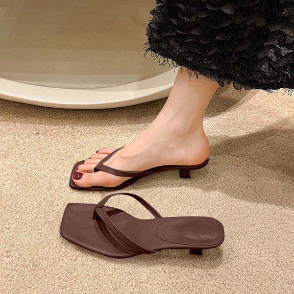 DIVVce Thong Kitten Heel Mules For Women Square Toe Comfortable Slip On Casual Formal Footwear