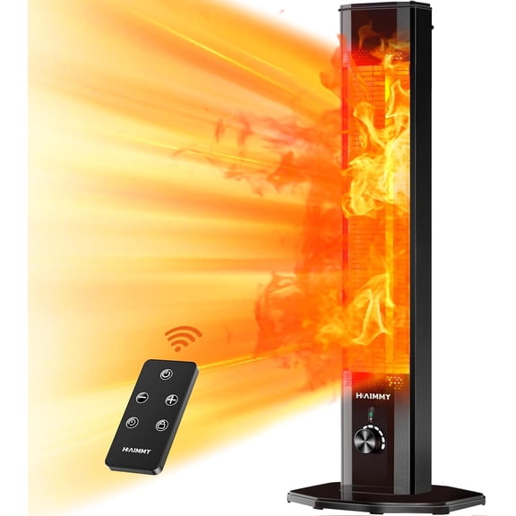 Haimmy 42in Infrared Outdoor Electric Patio Heater with Remote, 9 Heat Levels, 9H Timers, 1500W Instant Heating, Safety Lock, Tip-Over & Overheat Protection, IPX5 Waterproof Tower Space Heater