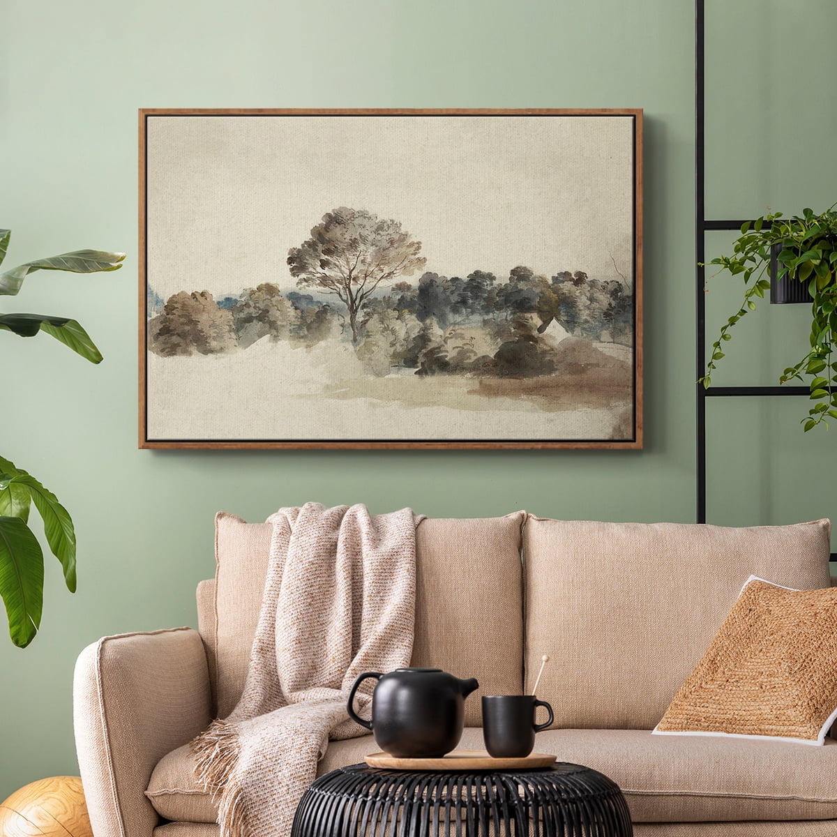 Vintage Landscape-MVI By Wexford Home Framed in Walnut Wood Gallery Wrapped Canvas 25 in. x 37 in.