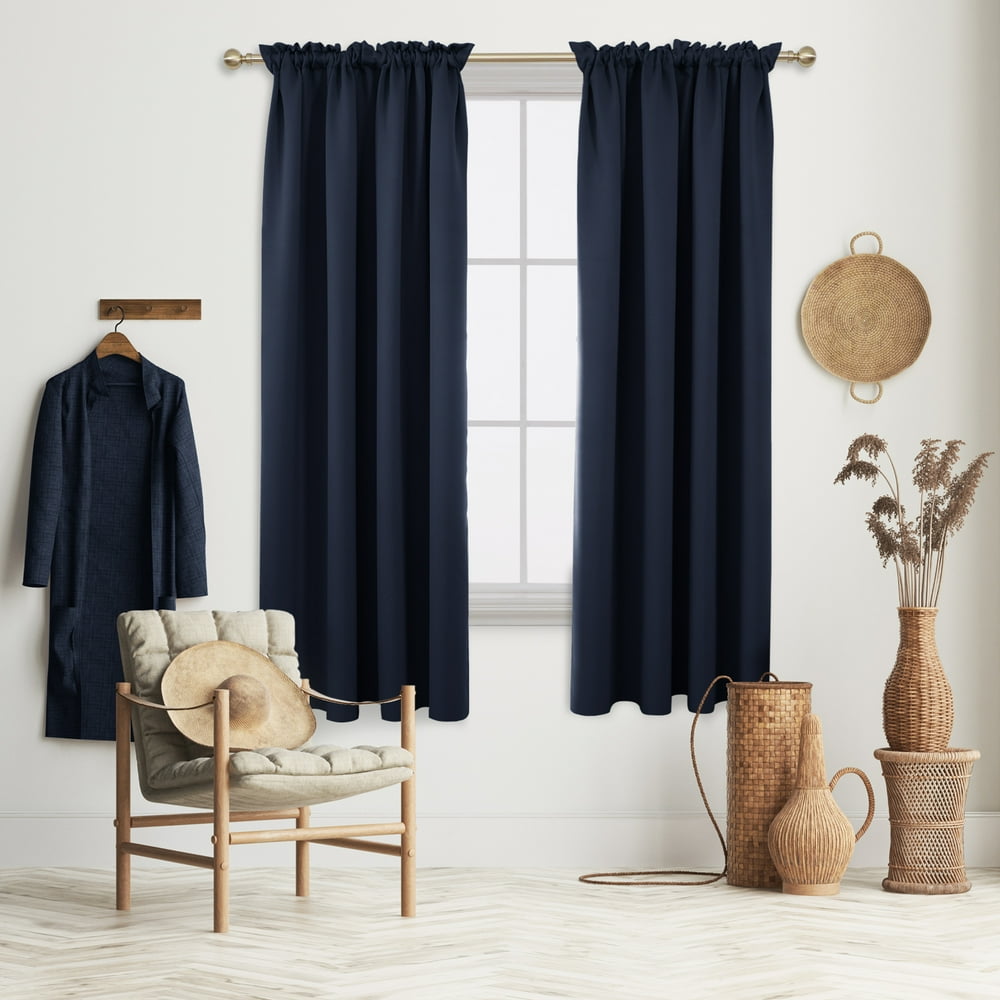 Deconovo Navy Blue Blackout Curtains Rod Pocket Curtain Panels Room