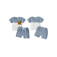 thumbnail image 2 of BemeyourBBs Toddler Baby Boy Summer Clothes 2 Pieces Outfit Waffle Knit Contrast Short Sleeve T Shirts and Pockets Shorts Set, 2 of 9