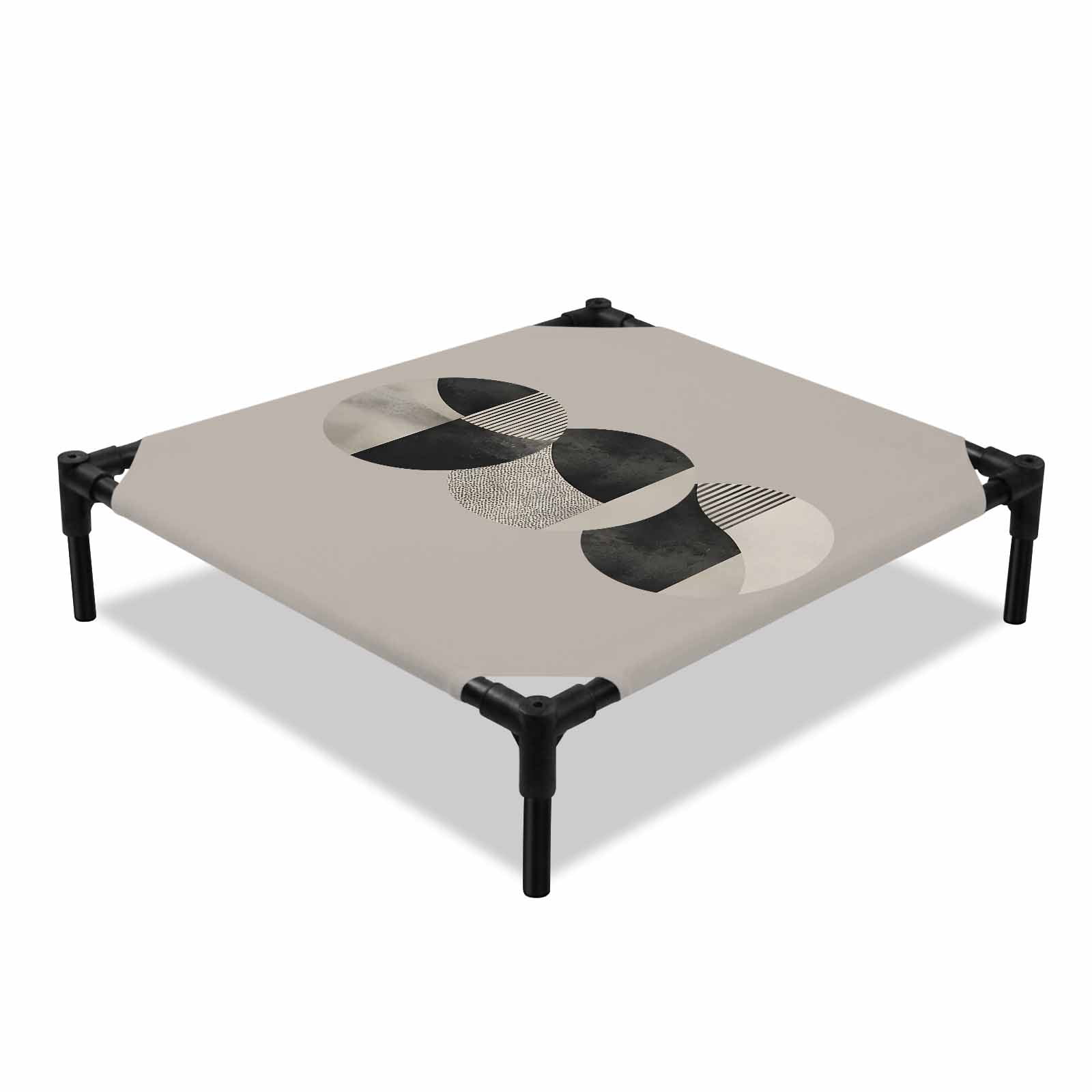 Abstract Curved Elevated Dog Bed Boho Grid Shading Minimalist Mid Century Rustic Cooling Breathable Outdoor Raised Dog Cot Bed with Metal Frame Non-Slip Feet for Small Dog 20x20in