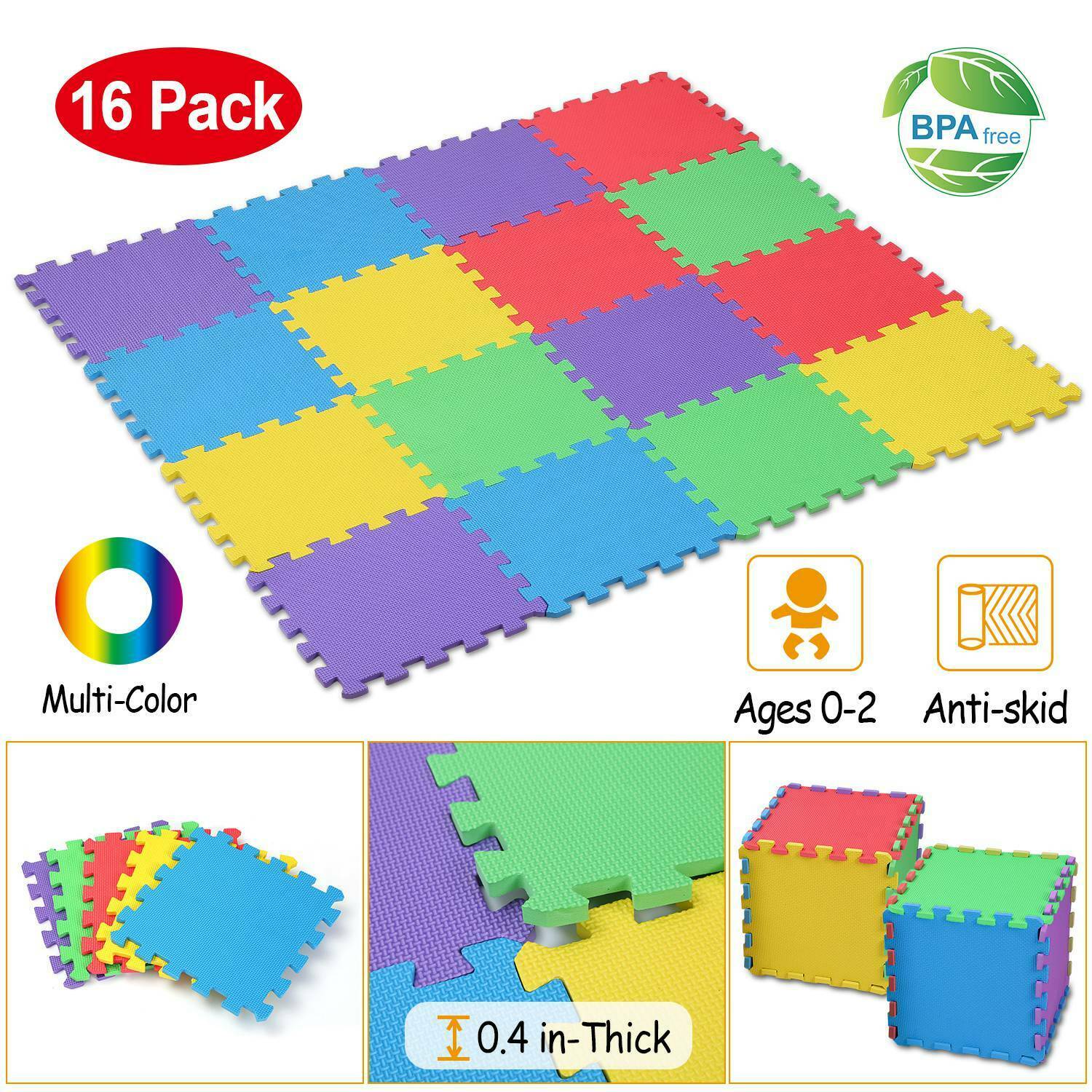16 Pieces EVA Interlocking Puzzle Foam Exercise Floor Play Mat