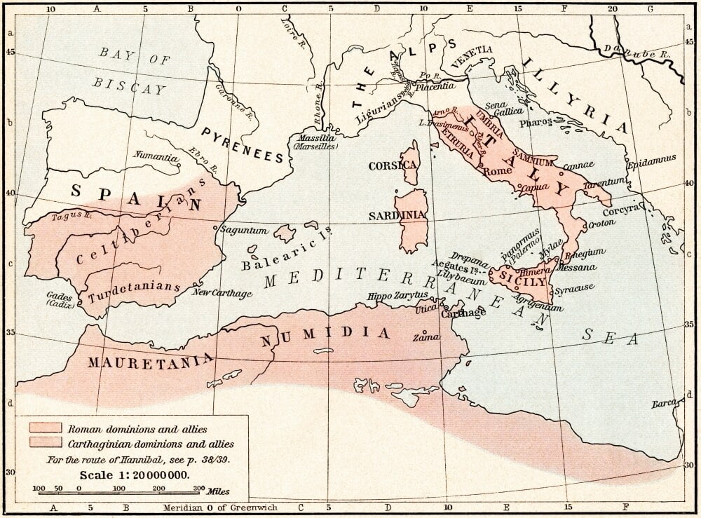 Map Of Rome And Carthage At The Beginning Of The Second Punic War, 218