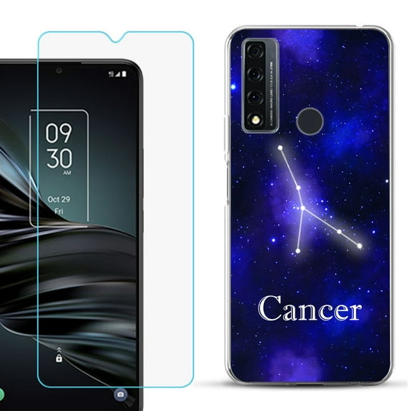 Slim-Fit Fashion Phone Case for TCL 20 XE, with Tempered Glass Screen Protector, by OneToughShield ® - Zodiac / Cancer
