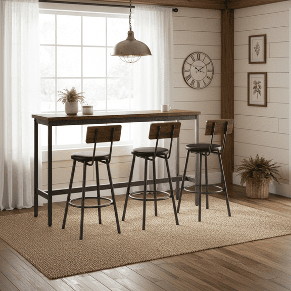 Homy Casa 4-Piece Bar Table Set with 3 Counter Height Bar Stools for Kitchen Island Apartment