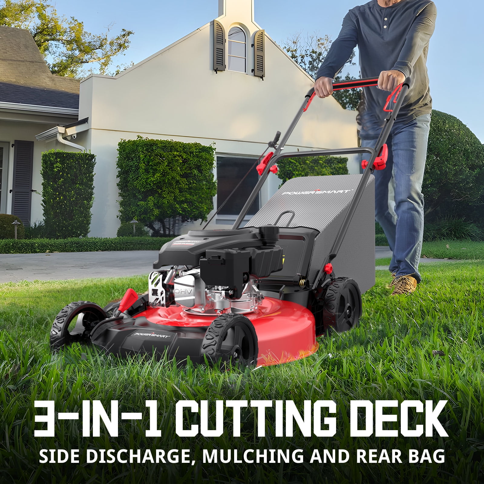 PowerSmart 21" 170cc Gas Self-Propelled Lawn Mower, with 6-Position Height Adjustment