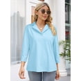 thumbnail image 3 of Hibeli Women Collared V Neck 3/4 Sleeve Blouse Tops Solid Color Elegant Tunic Shirts, 3 of 7