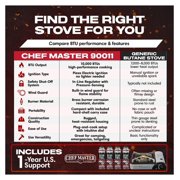 Chef-Master 90011 Butane Countertop Stove, 10 000 BTU Portable with Carry Case, High Performance, Piezo Ignition, Brass Burner, Safety Stop