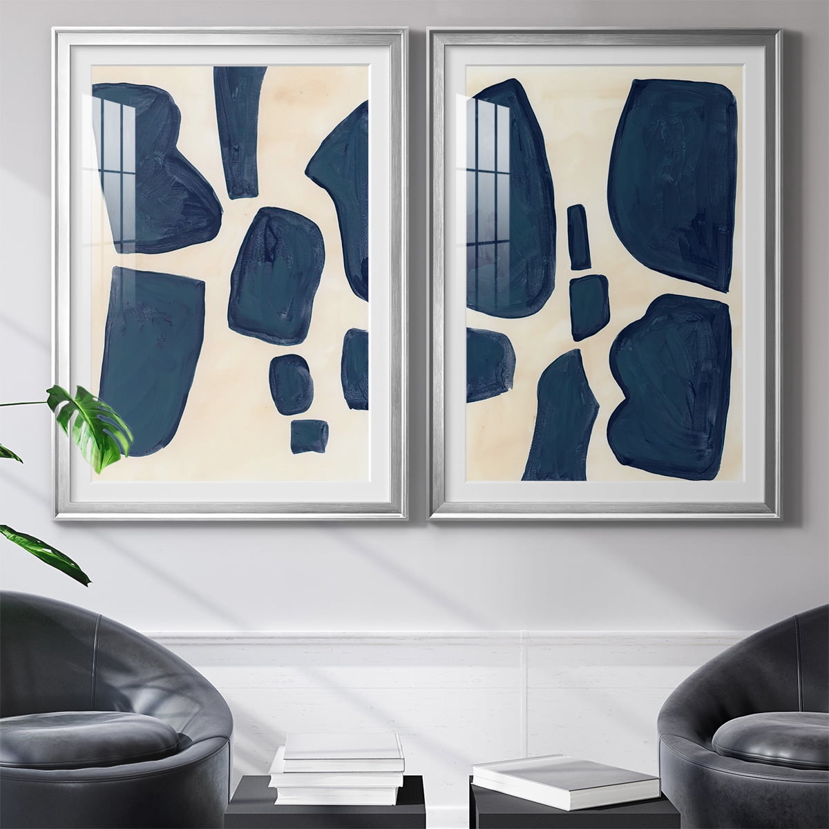 Wexford Home Blue Pieces I Abstract Art, Framed Art, 22.5" x 30.5" Silver Frame, Ready-Hang