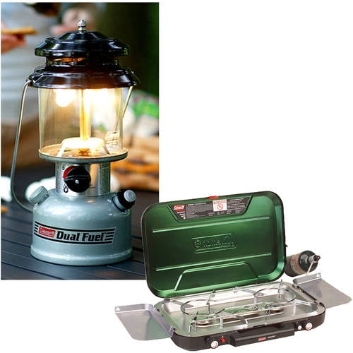 Coleman 3 Burner Fuel Camp Stove and 2 Mantle Lantern Value Bundle