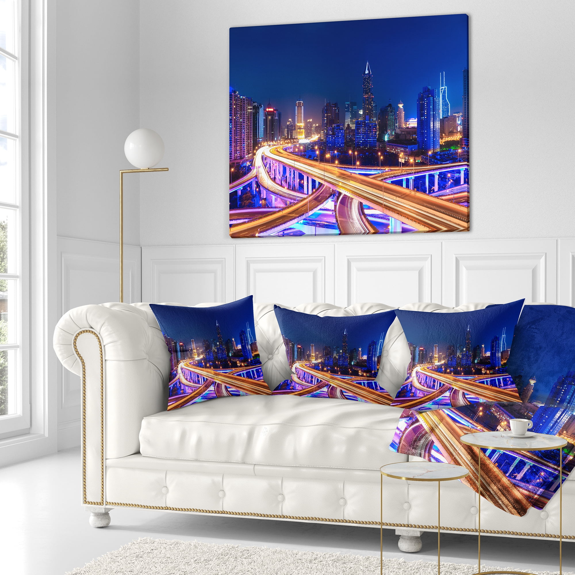 Designart Interchange Overpass at Night Skyline - Cityscape Throw Pillow - 16x16