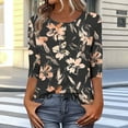 thumbnail image 2 of CYMMPU Tunic Tops Button up V Neck Blouses for Women Dressy Casual Spring Tops Loose Fit Floral Printed Summer Fashion Shirts 3/4 Sleeve Business Elegant Work Topss Gray S, 2 of 6