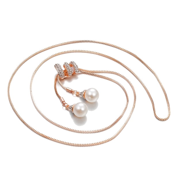 Xiao Hua Collar con colgante de perla de cristal para mujer de , collar largo de lujo en oro rosa.
