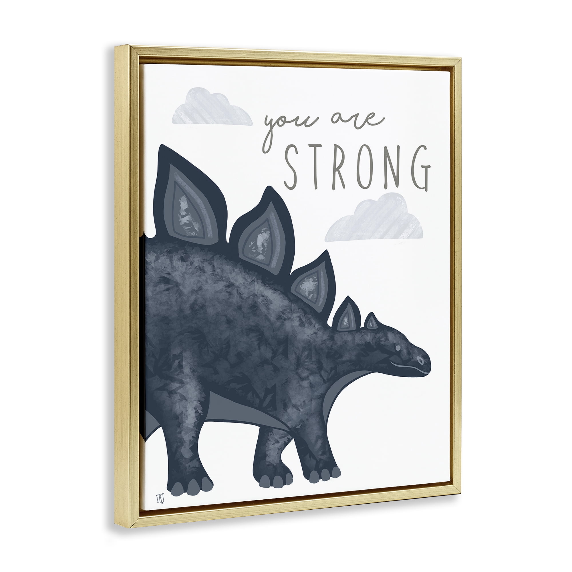 Stupell Industries You Are Strong Dinosaur Gold Framed Floater Canvas Wall Art, design by Elizabeth Tyndall