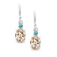 thumbnail image 2 of Gem Stone King 10K White Gold Peach Morganite and Swiss Blue Topaz Dangle Earrings for Women (2.16 Cttw, Gemstone Birthstone, Oval 8x6mm), 2 of 5