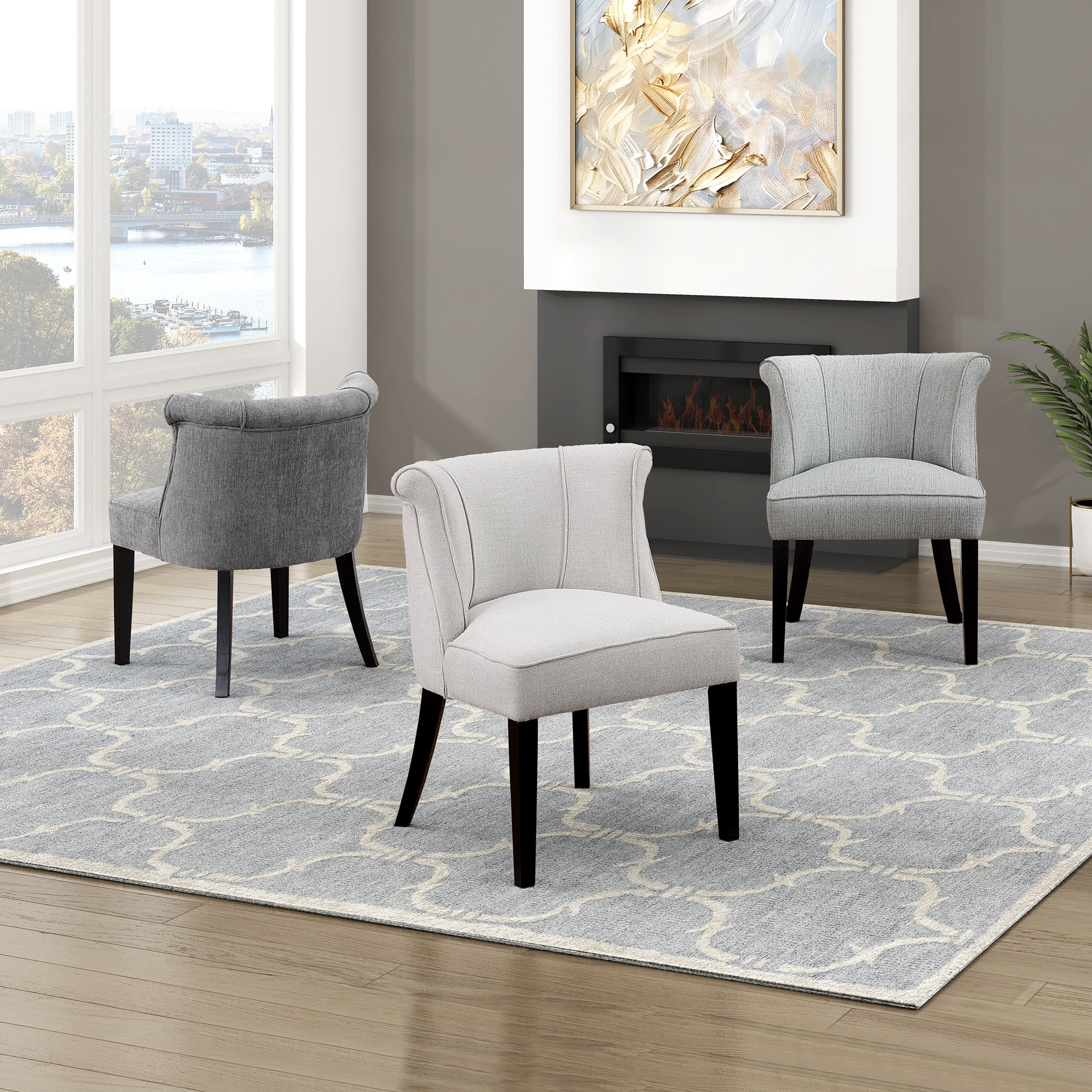 OakvillePark Orelune Textured Fabric Scrolled Back Accent Chair, Charcoal