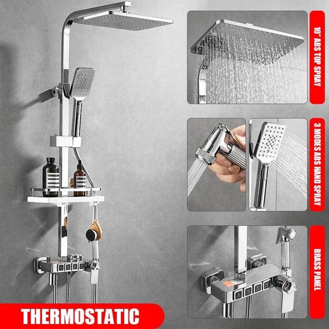 Digital Chrome Shower Set Faucet Bathroom Hot Cold Mixer Rain System Wall Mount Full Kit Bath Tap Bathtub Silver Luxury Bidet My Lux Decor Round