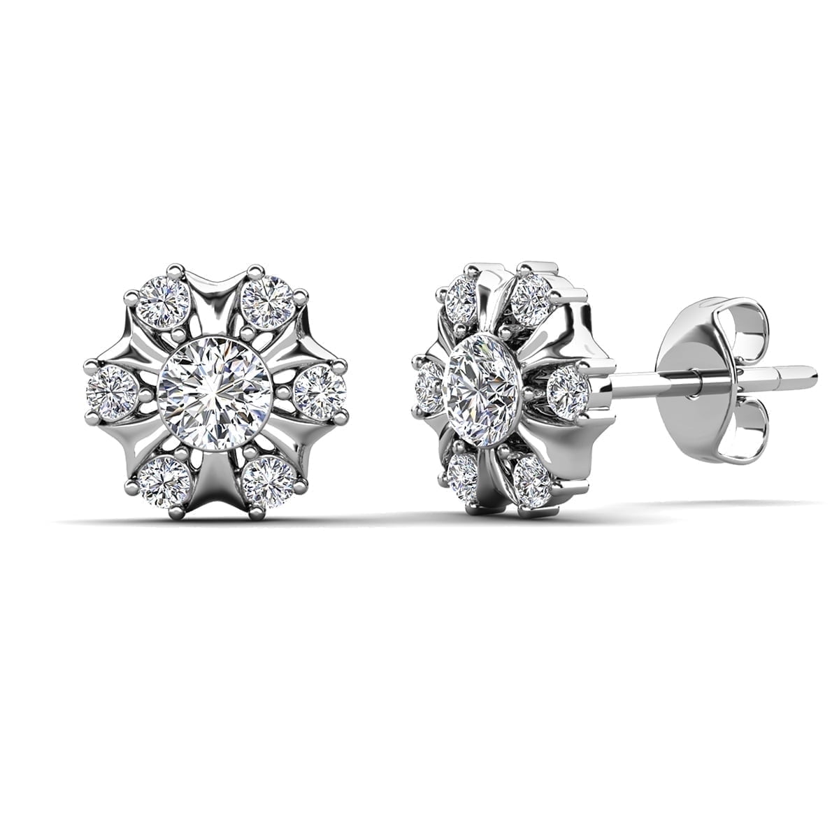 Cate & Chloe Millie 18k White Gold Plated Stud Earrings with Swarovski Crystals Gift for Women