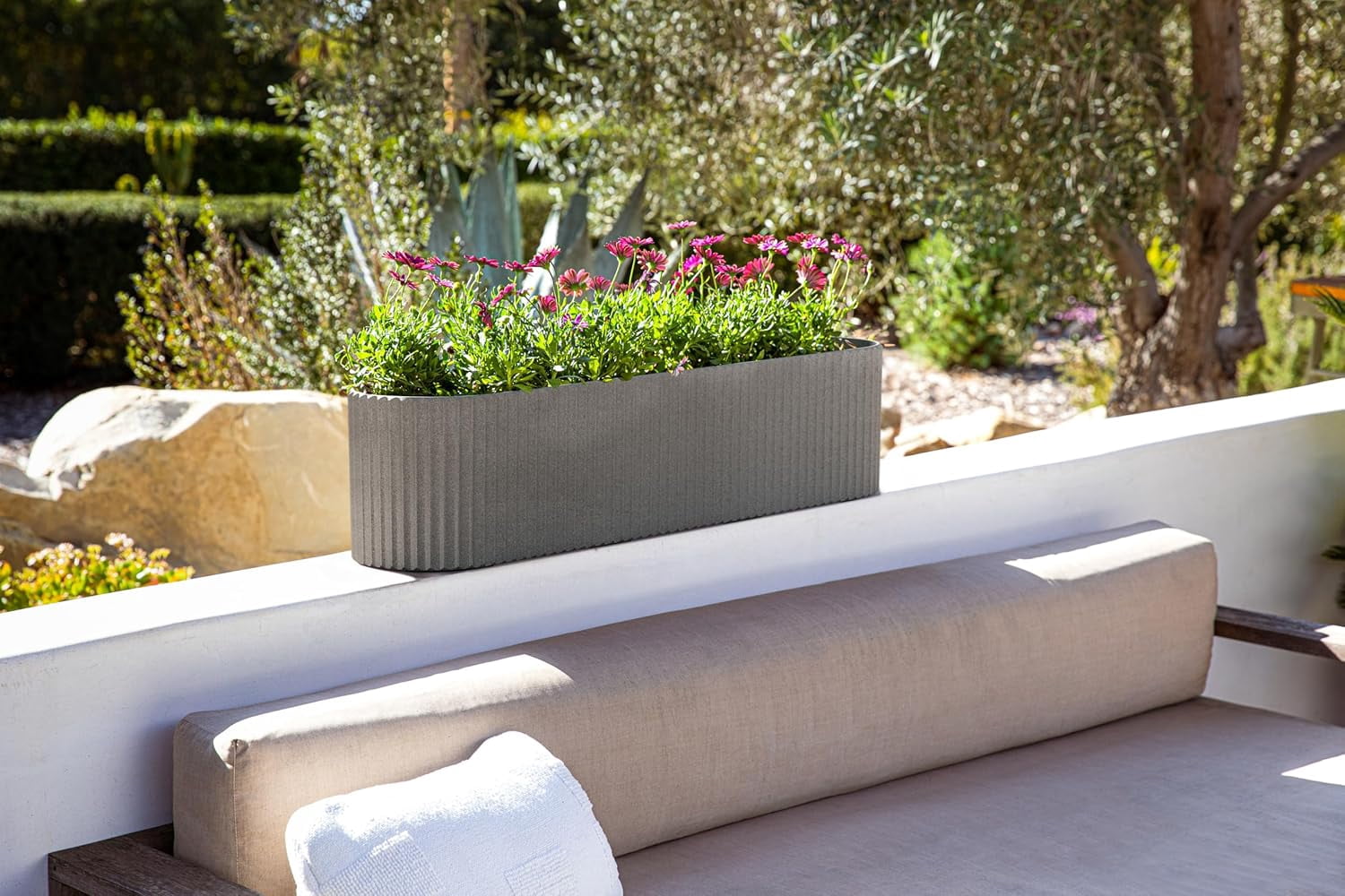 FeGeMax  Demi Series Window Box Planter - Long Planter Box for Windowsill/Balcony | Durable Plastic-Stone Composite Material | Modern Décor for Flowers/Herbs