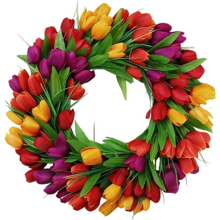 Guvpev Silk Flowers Fall Wreath For Front Door 19.7-23.6 In (50-60 Cm) Artificial Design Vibrant Colors With Greenery Outdoor & Seasonal Decor