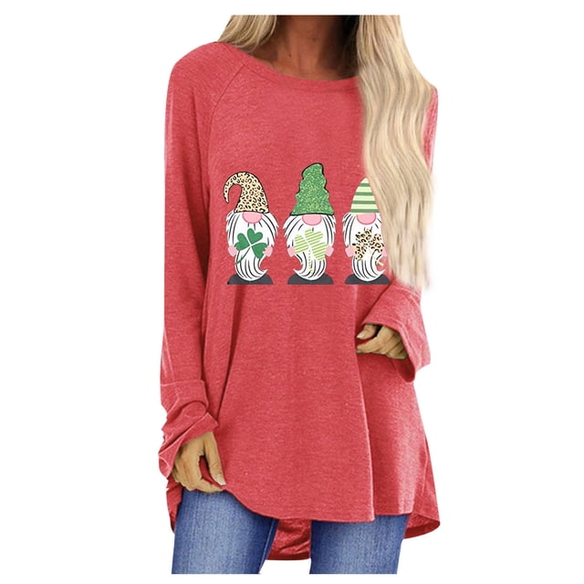Pompotops T-Shirt Décontracté à Manches Longues pour Femmes avec Imprimé St. Patrick et Col Rond