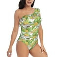 thumbnail image 3 of Gaeub Gnome and Pineapple Women's One Shoulder Ruffle Tummy Control Swimwear for Swimming Surfing Beach Party - Small, 3 of 8