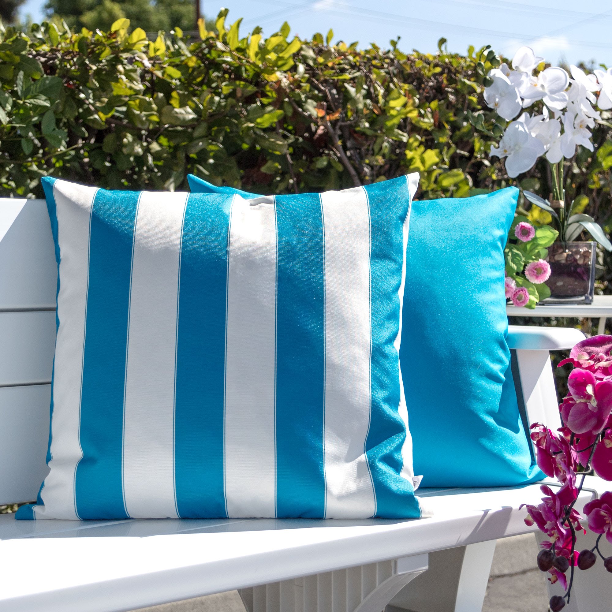 Bailey Aqua Square Outdoor Throw Pillow