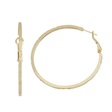 14k Patterned Hoop Earrings - Isla Simone 14K Gold Plated Dash Pattern Diamond Cut Round Tube Hoop Earrings 50mm X 2mm