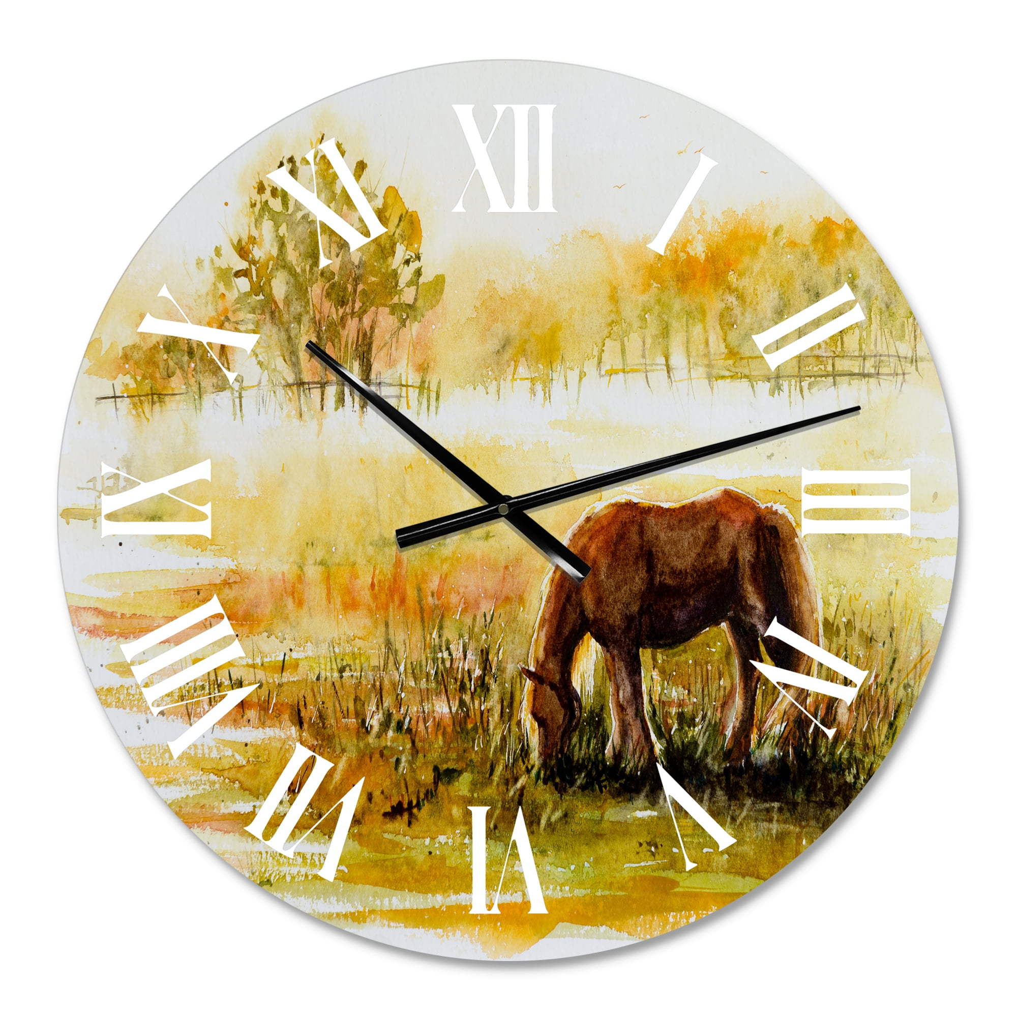 Designart 'Horse Grazing On A Meadow' Farmhouse Wall Clock