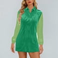 thumbnail image 4 of Women's Casual V Neck Long Sleeve Tunic Dress Mesh Polka Dot Sleeve Mini Shift Dress Loose Fit Breathable Comfy Chic Style Date Night Cocktail Party Apparel, 4 of 6