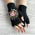 thumbnail image 5 of Xfvqtps Fingerless Gloves for Womens Thumb Hole Wrist Knitting Crochet Flower Embroidery Hollow Out Lace Fashion Thermal Warm Winter Mittens Black, 5 of 6