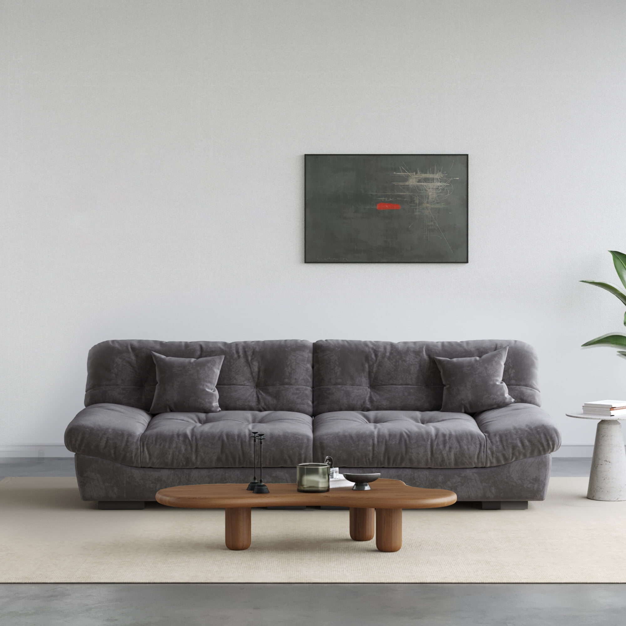 Sdorens 105" Modern Cloud Sofa,Velvet Couch,3-Seat Sofa for Living Room,Apartment and Small Space,Gray